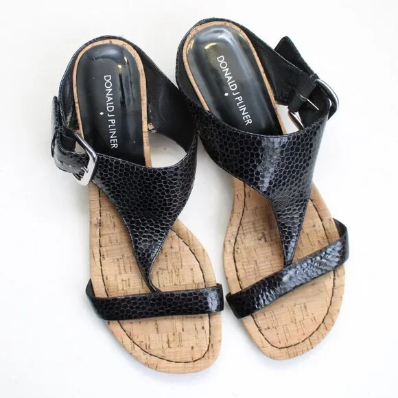 Donald J. Pliner Black Doli 2 Patent Leather Thong Cork Wedge Sandals Size 8.5 - Picture 5 of 6